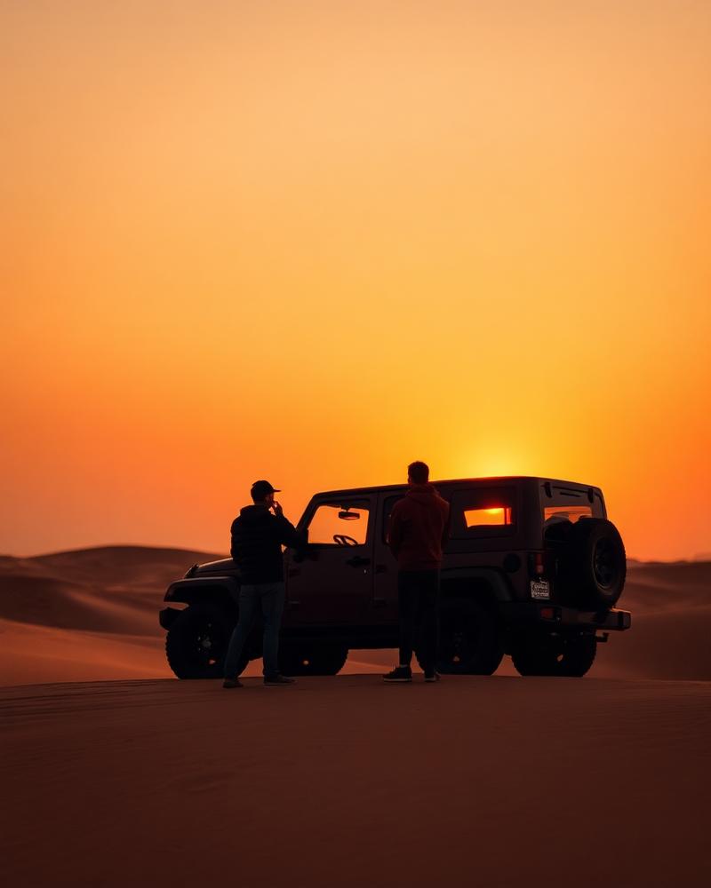 Sunset over the dunes of the Dakhla desert